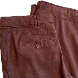 Elevenses by Anthropologie Brown Linen Wide Leg Pants with Eyelet Detail Sz 14